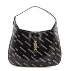 Gucci X Balenciaga Black Calfskin Logo Print Medium Jackie 1961 Hobo