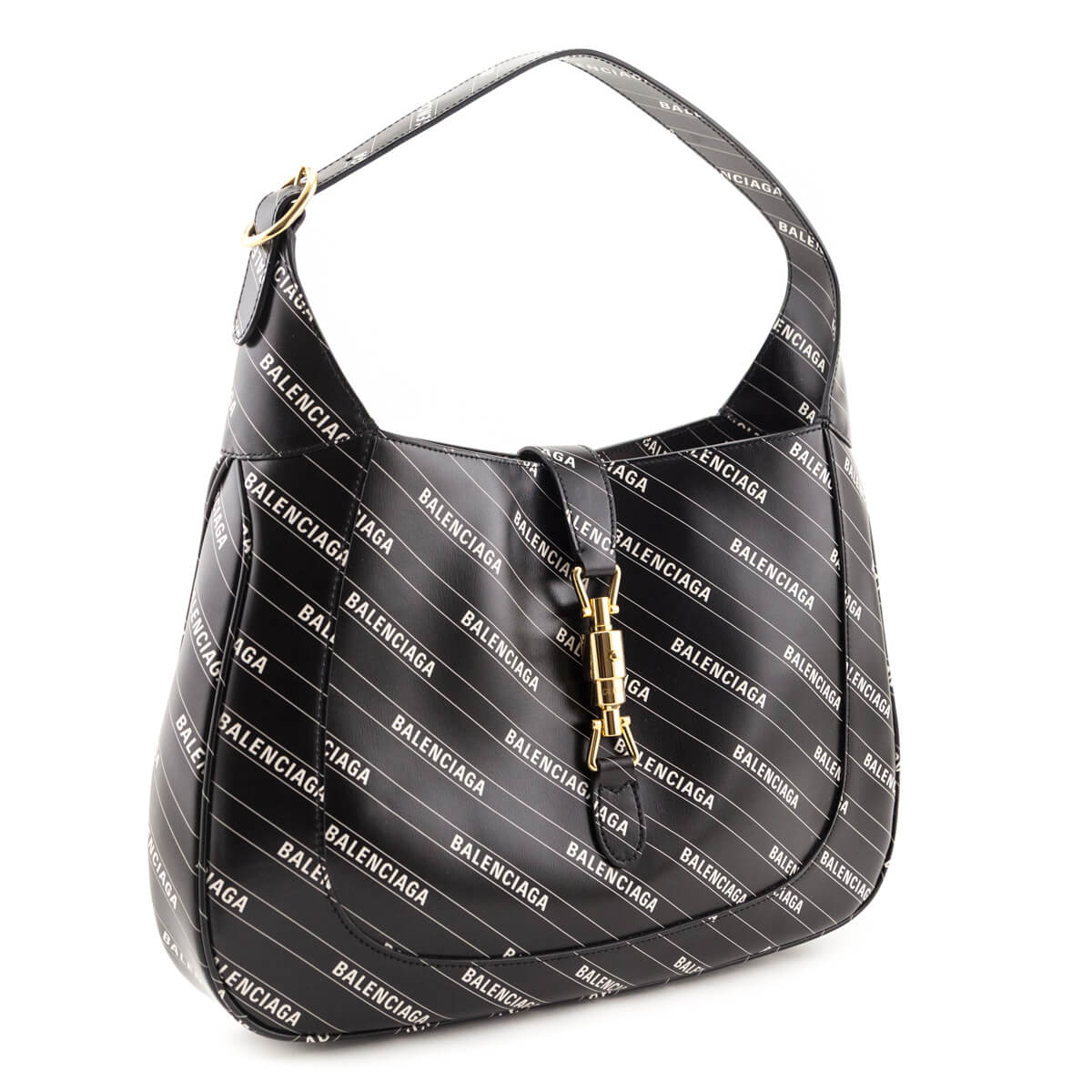 Gucci X Balenciaga Black Calfskin Logo Print Medium Jackie 1961 Hobo