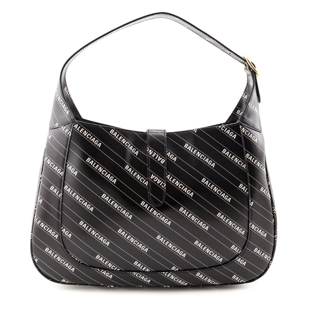 Gucci X Balenciaga Black Calfskin Logo Print Medium Jackie 1961 Hobo