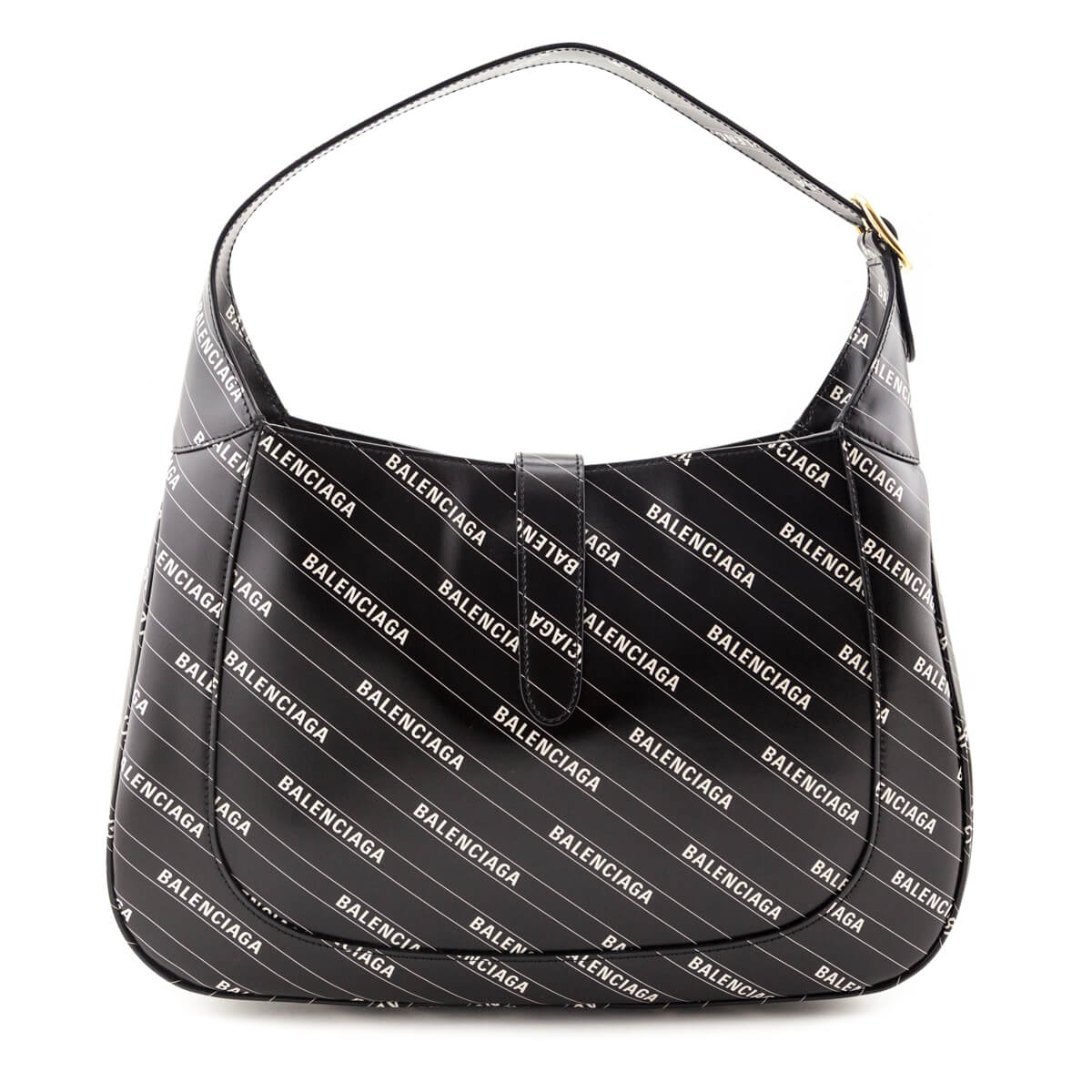 Gucci X Balenciaga Black Calfskin Logo Print Medium Jackie 1961 Hobo