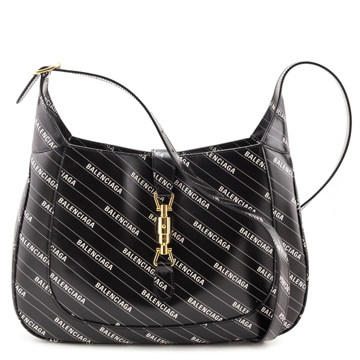 Gucci X Balenciaga Black Calfskin Logo Print Medium Jackie 1961 Hobo