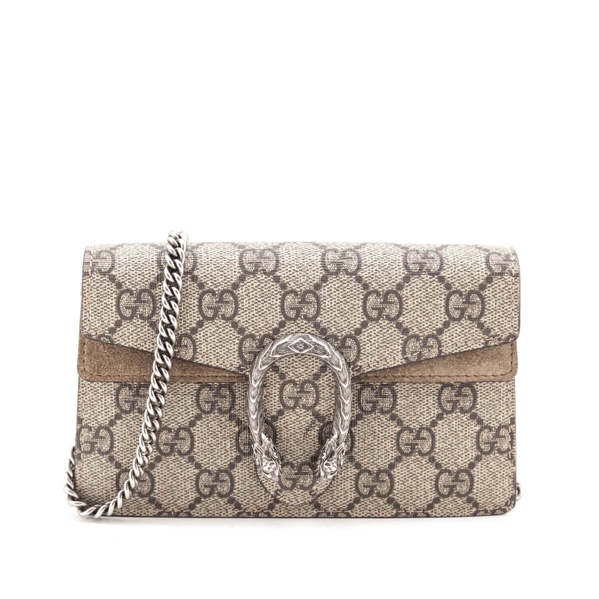 Gucci Taupe GG Supreme Monogram Super Mini Dionysus Shoulder Bag