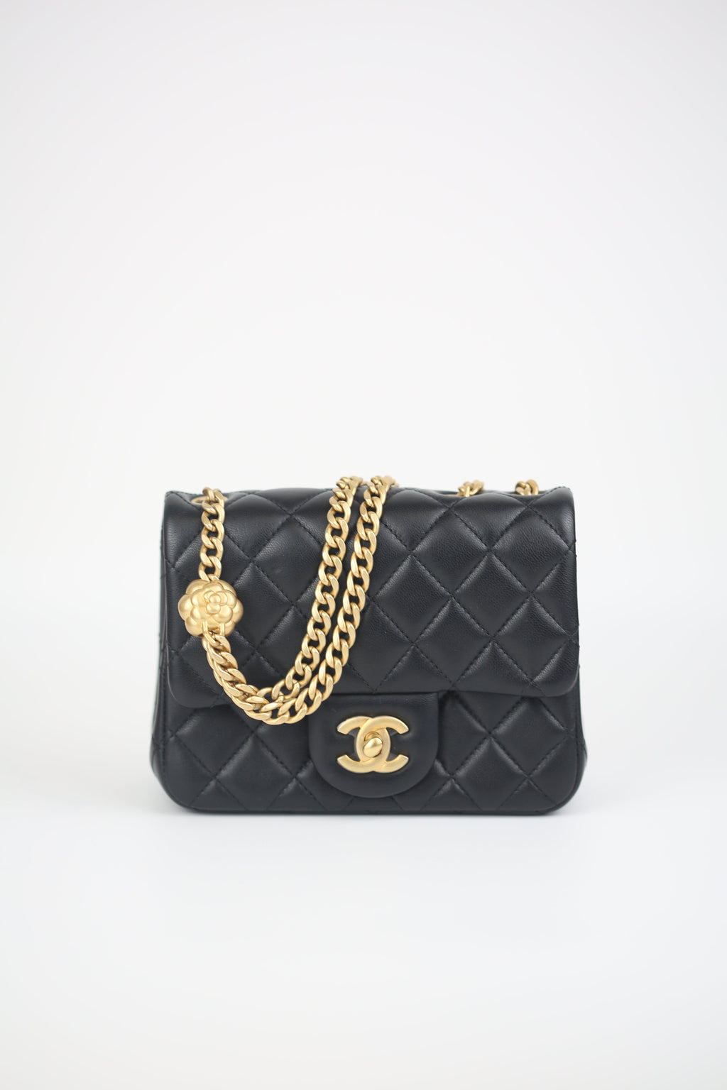 CHANEL Lambskin Quilted Mini Sweet Camellia Flap Black