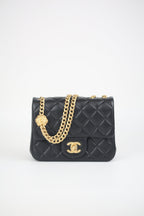 CHANEL Lambskin Quilted Mini Sweet Camellia Flap Black