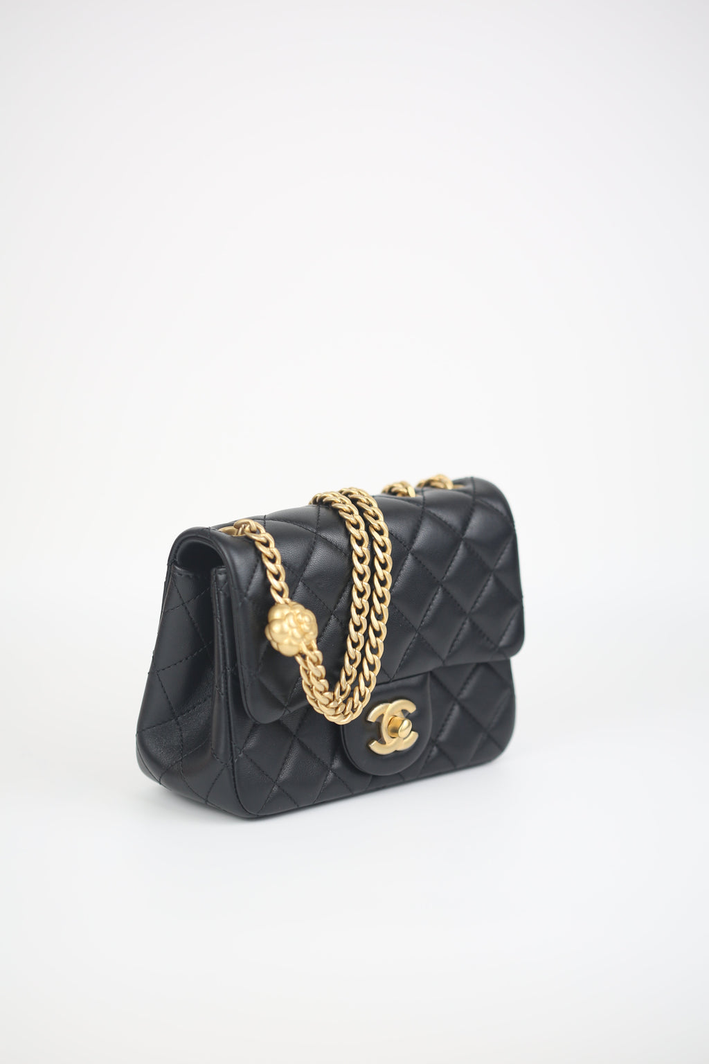CHANEL Lambskin Quilted Mini Sweet Camellia Flap Black