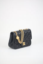 CHANEL Lambskin Quilted Mini Sweet Camellia Flap Black