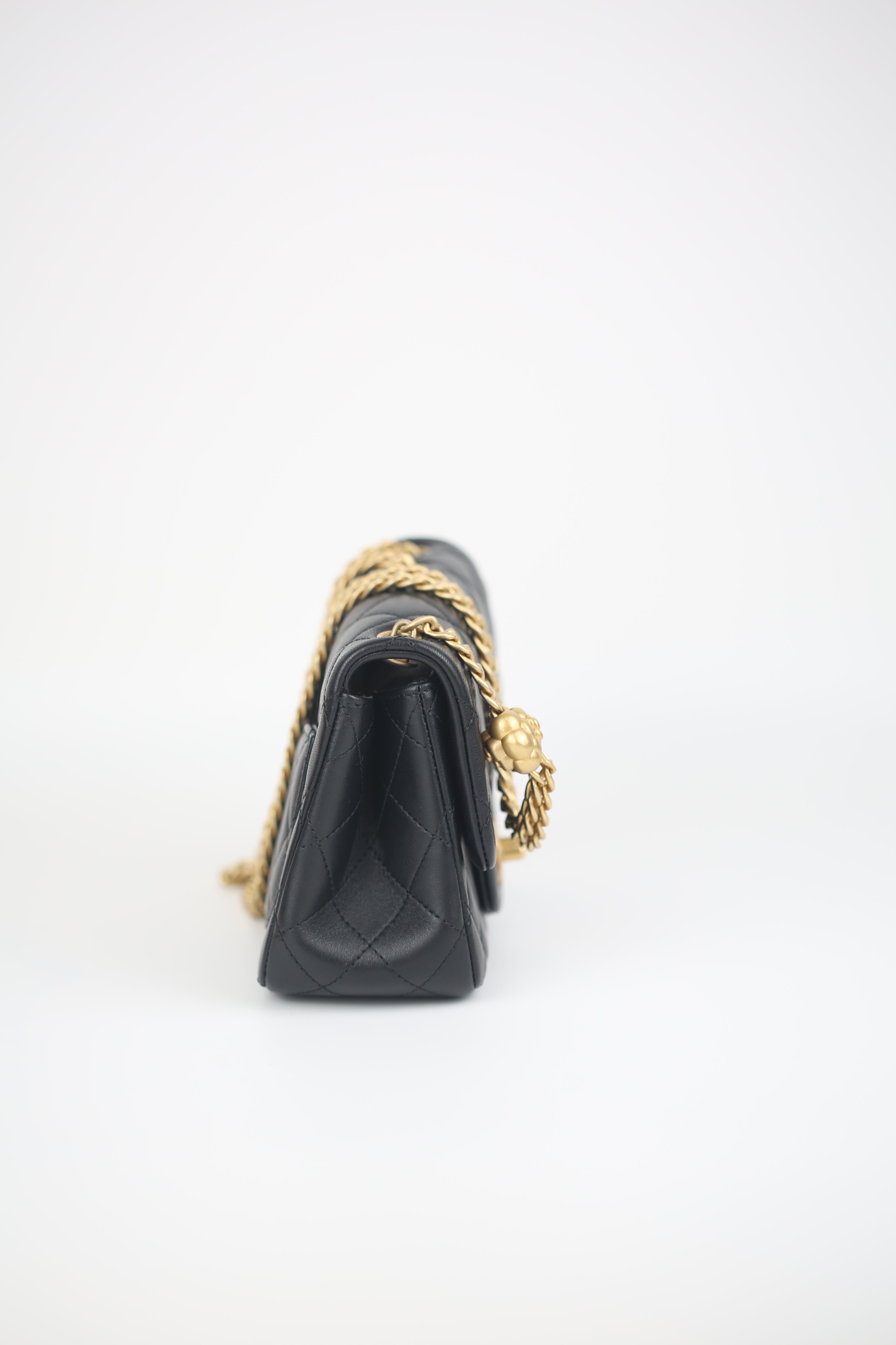 CHANEL Lambskin Quilted Mini Sweet Camellia Flap Black