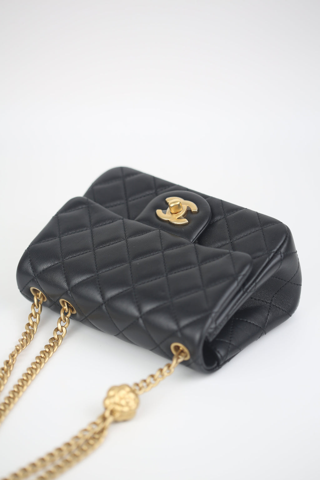 CHANEL Lambskin Quilted Mini Sweet Camellia Flap Black