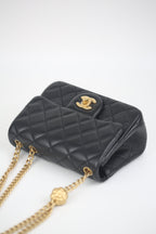 CHANEL Lambskin Quilted Mini Sweet Camellia Flap Black