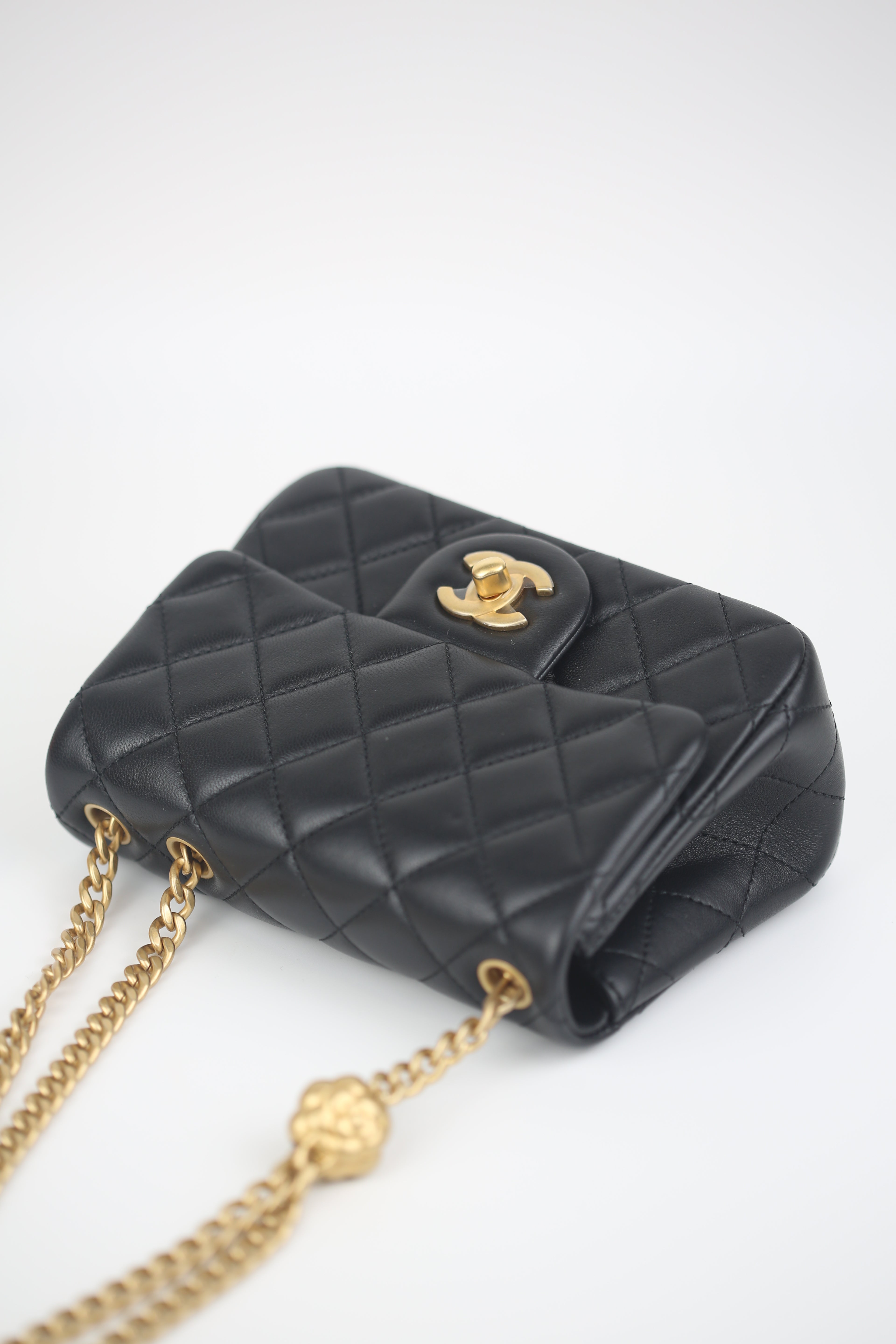 CHANEL Lambskin Quilted Mini Sweet Camellia Flap Black