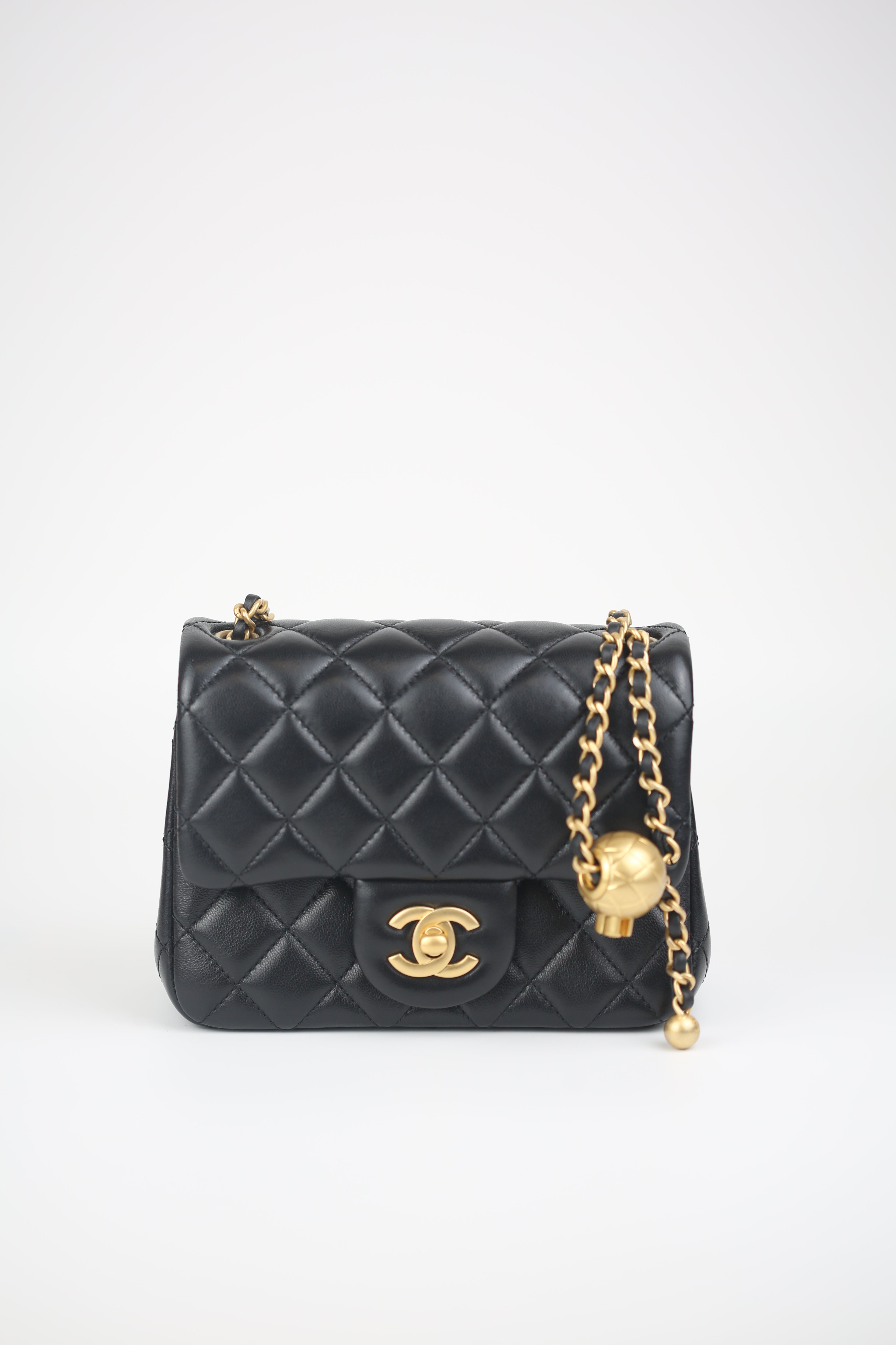 CHANEL Lambskin Quilted Mini Pearl Crush Flap Black