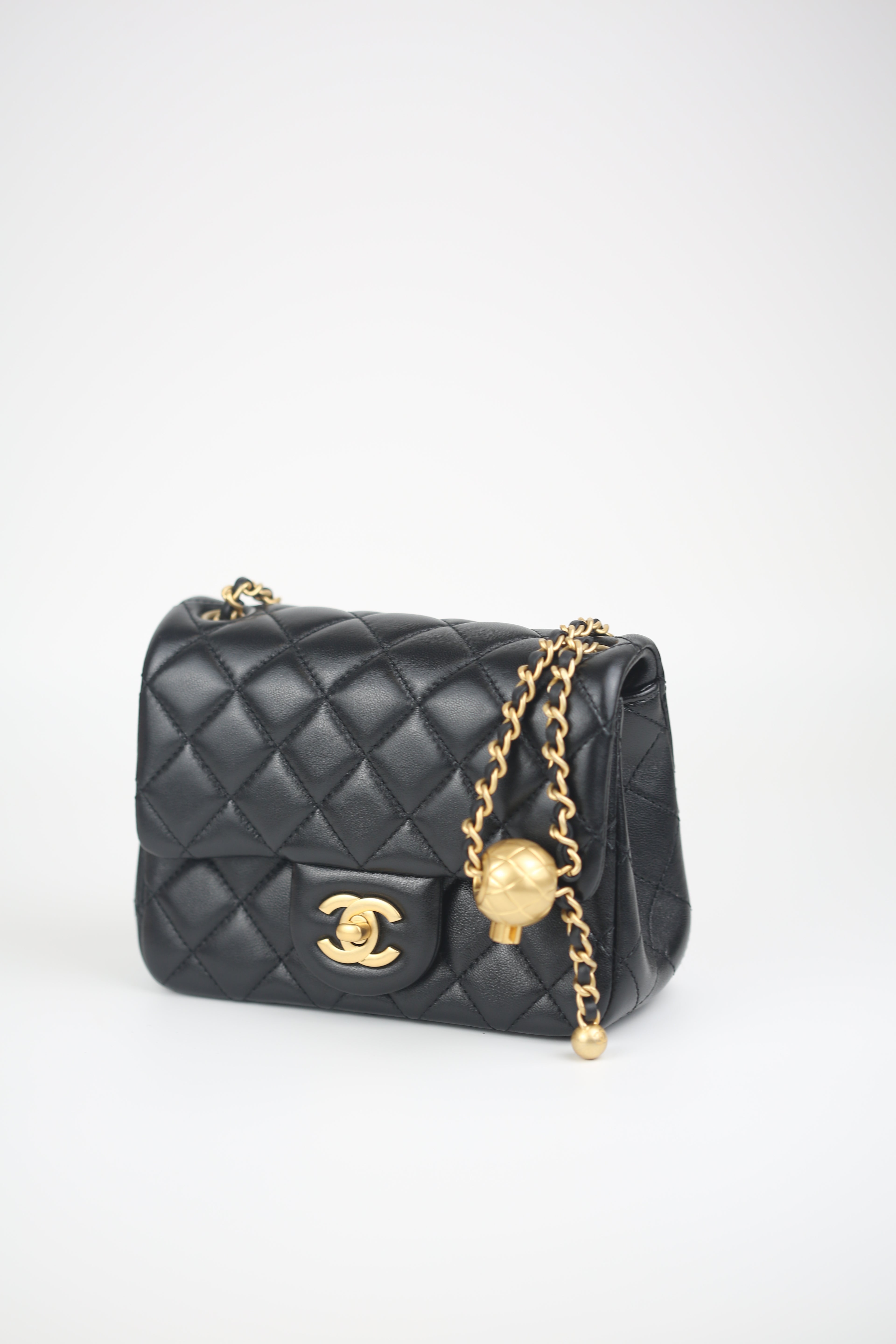 CHANEL Lambskin Quilted Mini Pearl Crush Flap Black