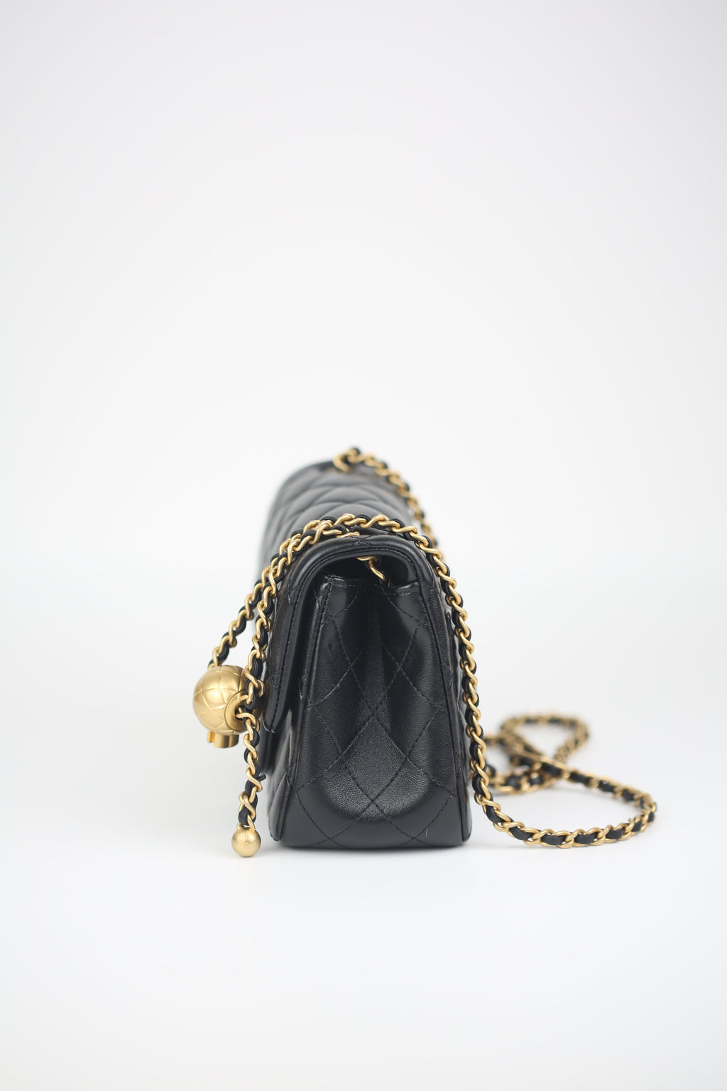 CHANEL Lambskin Quilted Mini Pearl Crush Flap Black