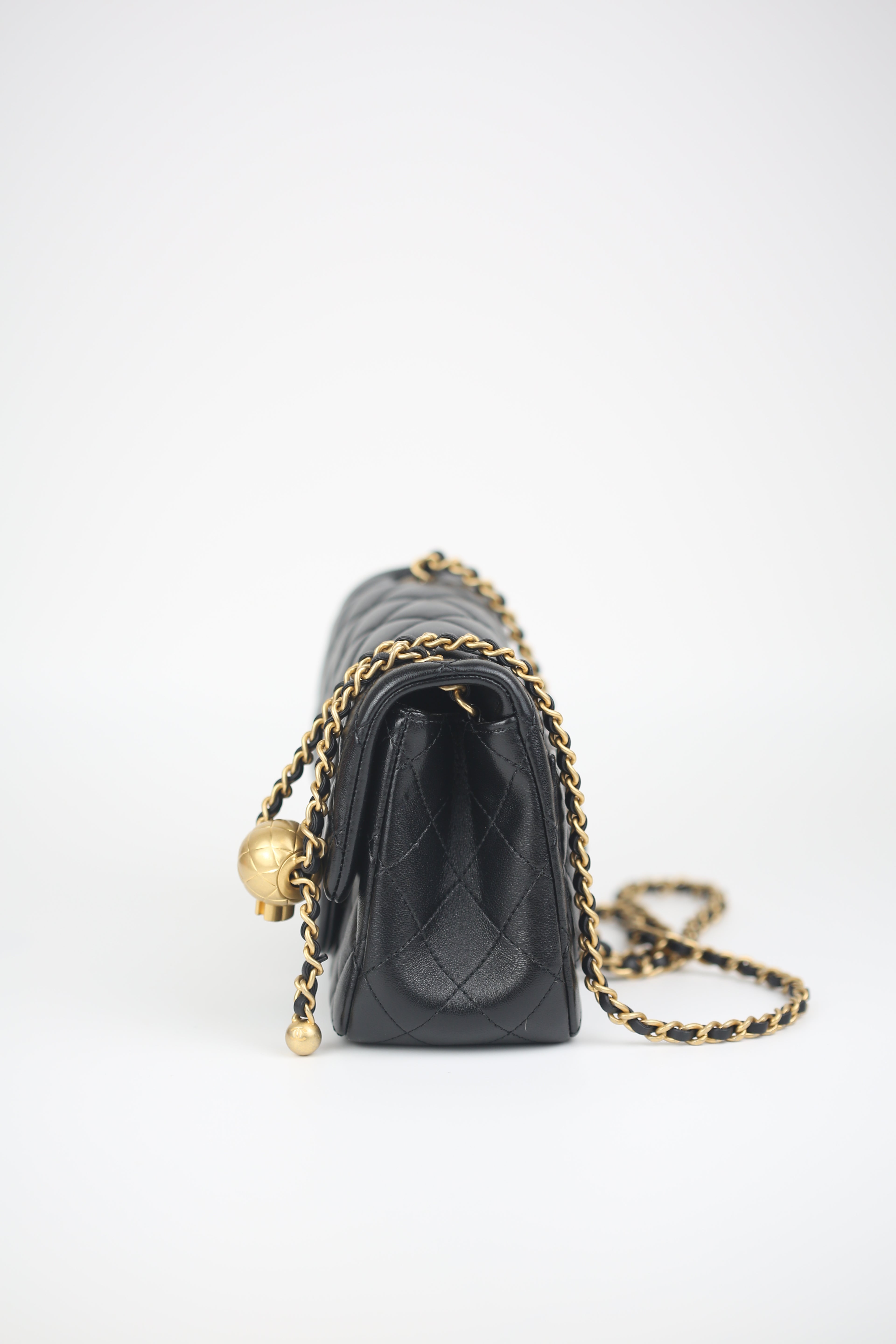 CHANEL Lambskin Quilted Mini Pearl Crush Flap Black