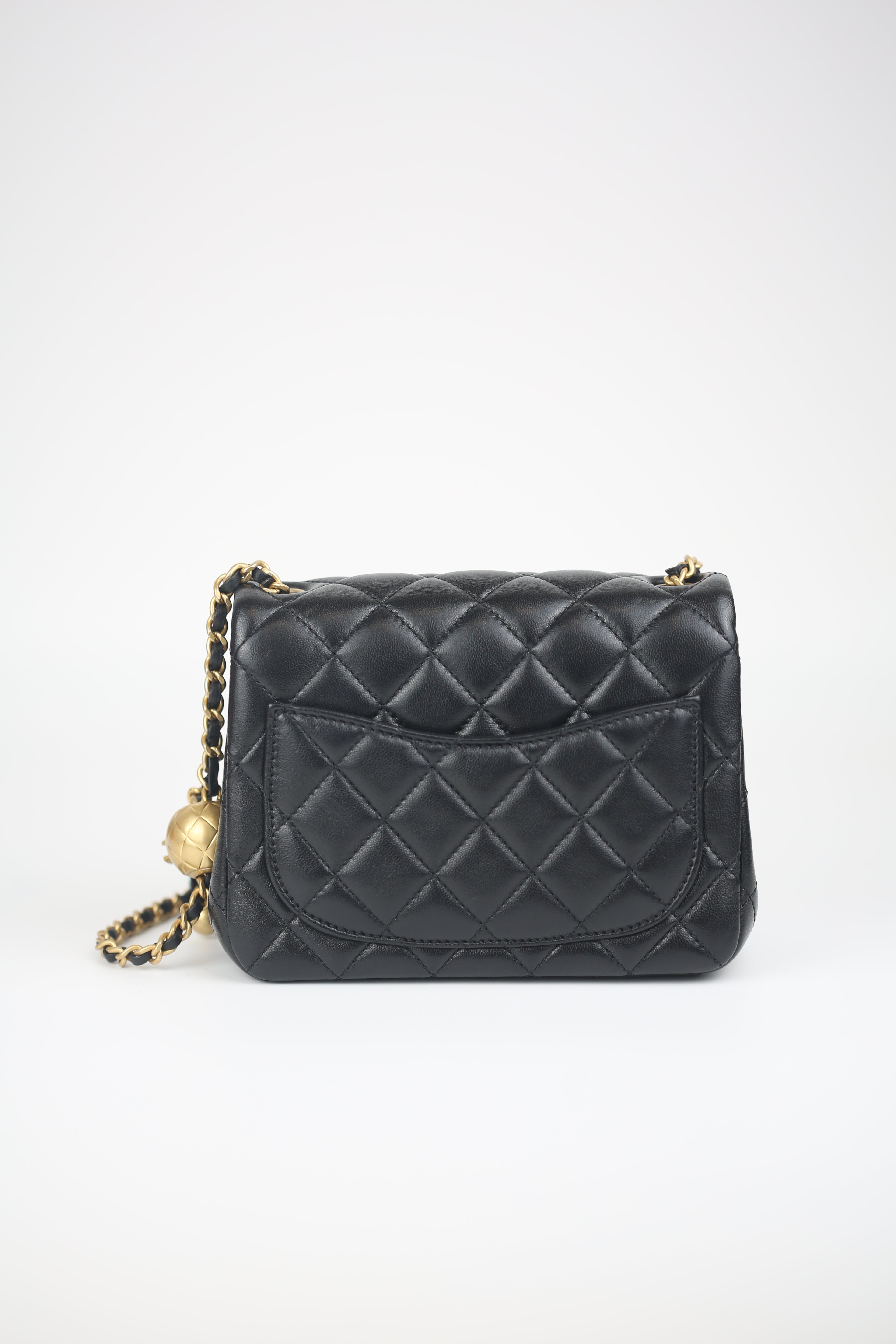 CHANEL Lambskin Quilted Mini Pearl Crush Flap Black