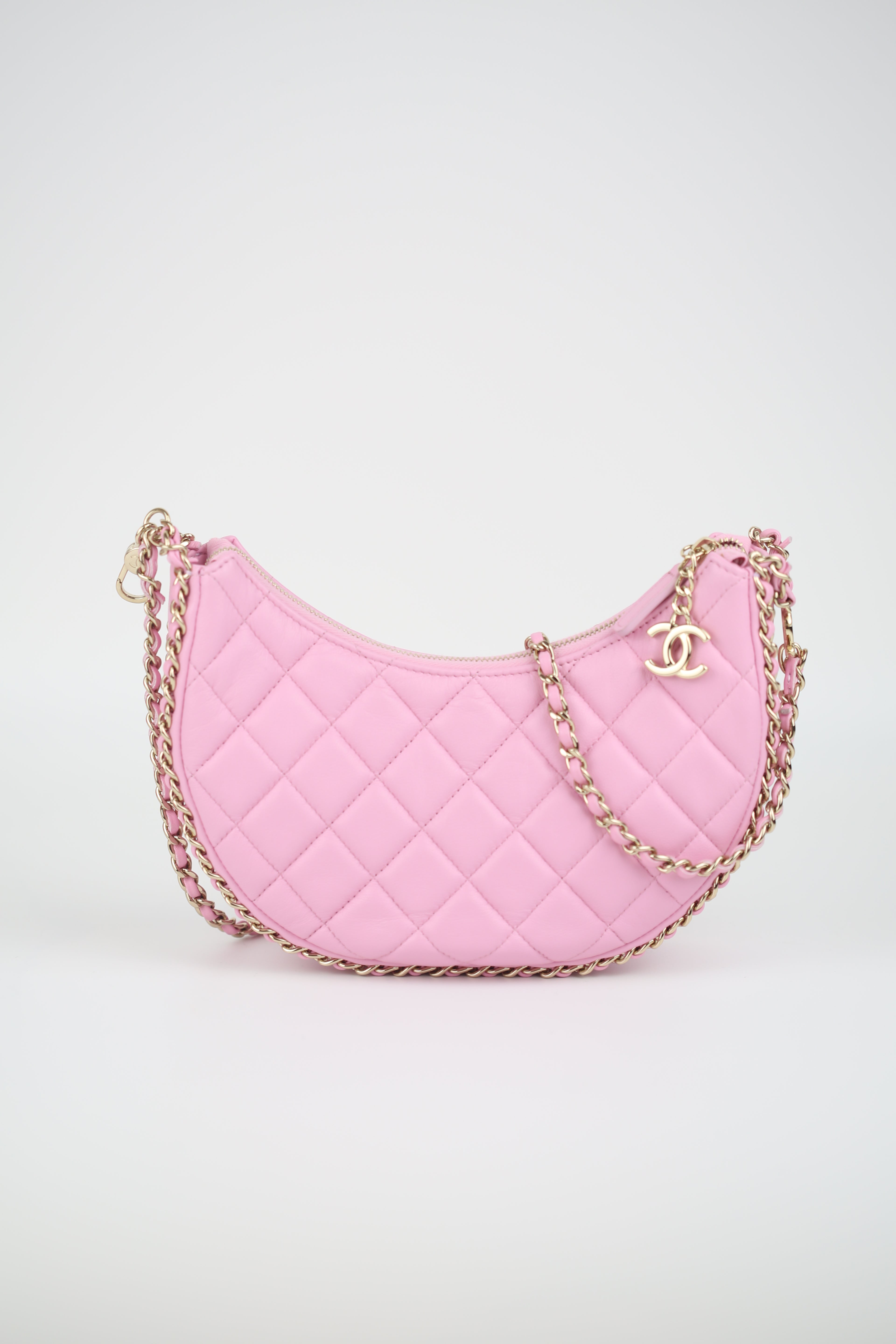 CHANEL Lambskin Quilted Small Hobo Bag Light Pink