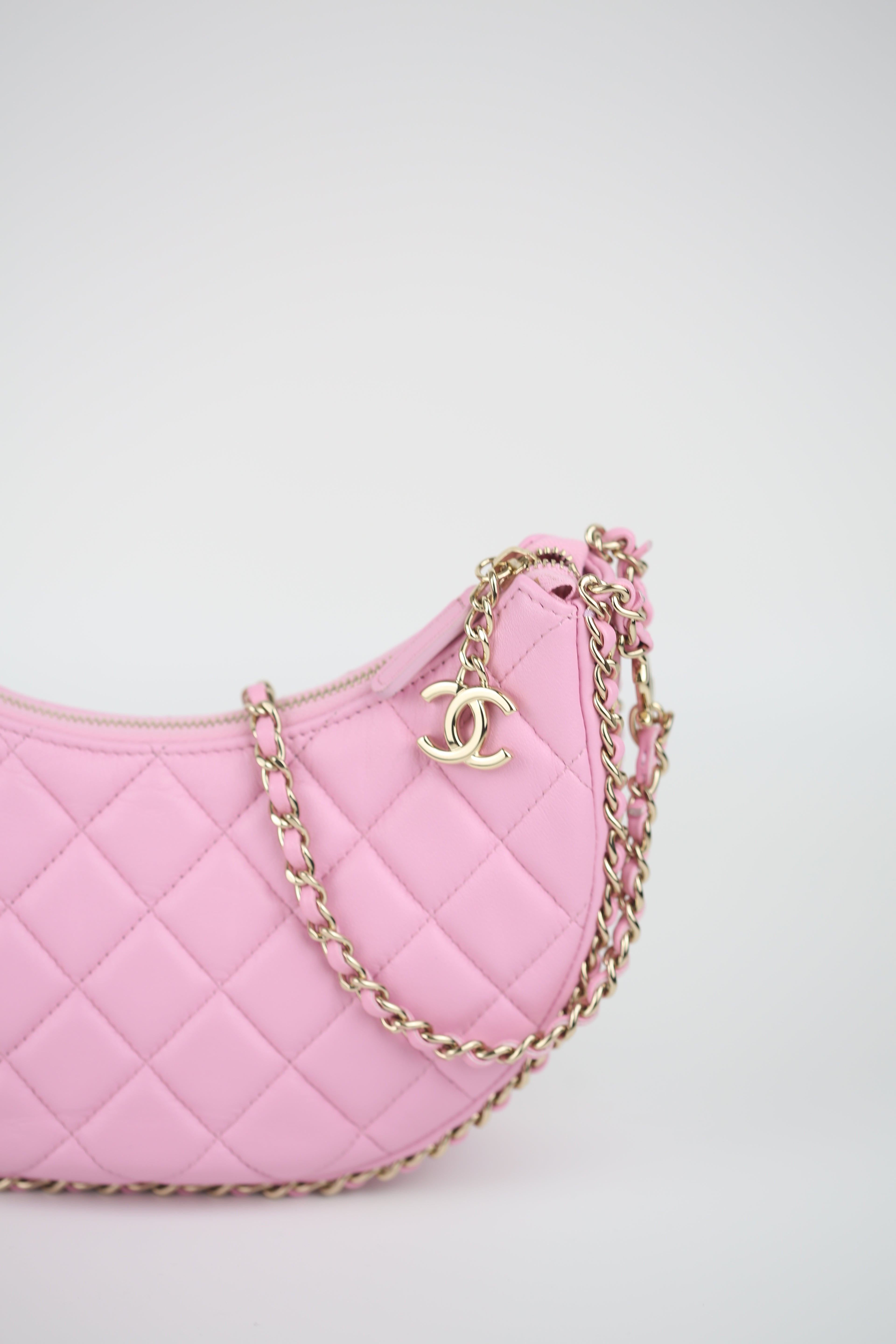 CHANEL Lambskin Quilted Small Hobo Bag Light Pink