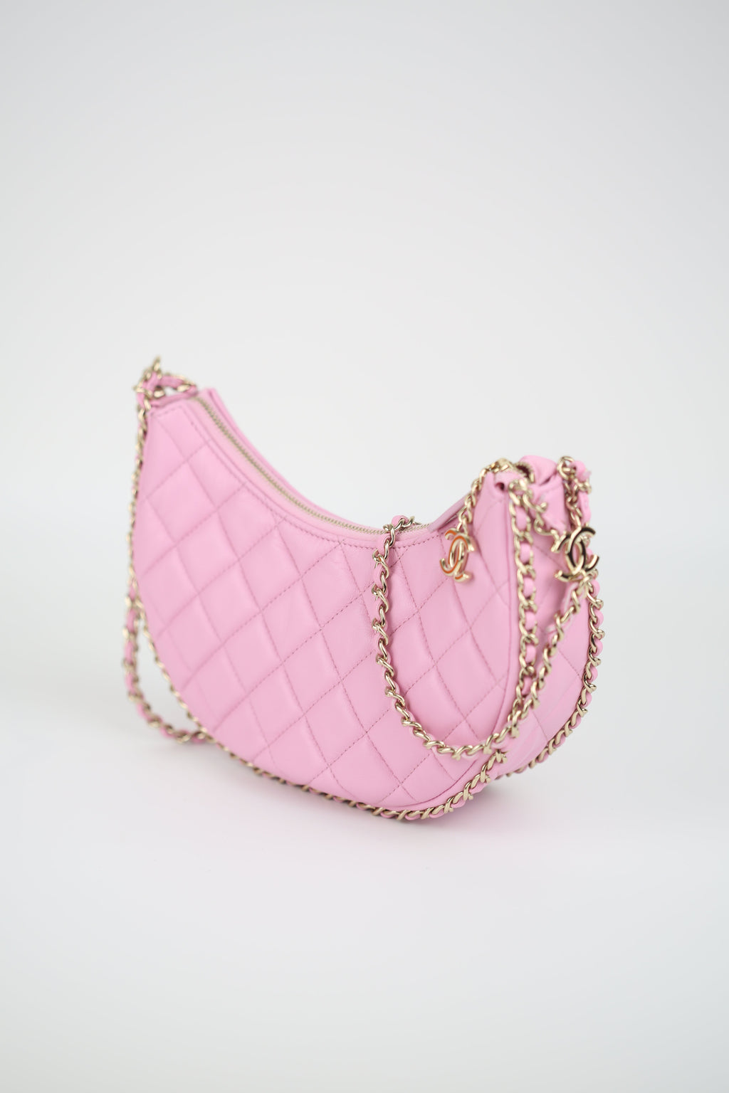 CHANEL Lambskin Quilted Small Hobo Bag Light Pink