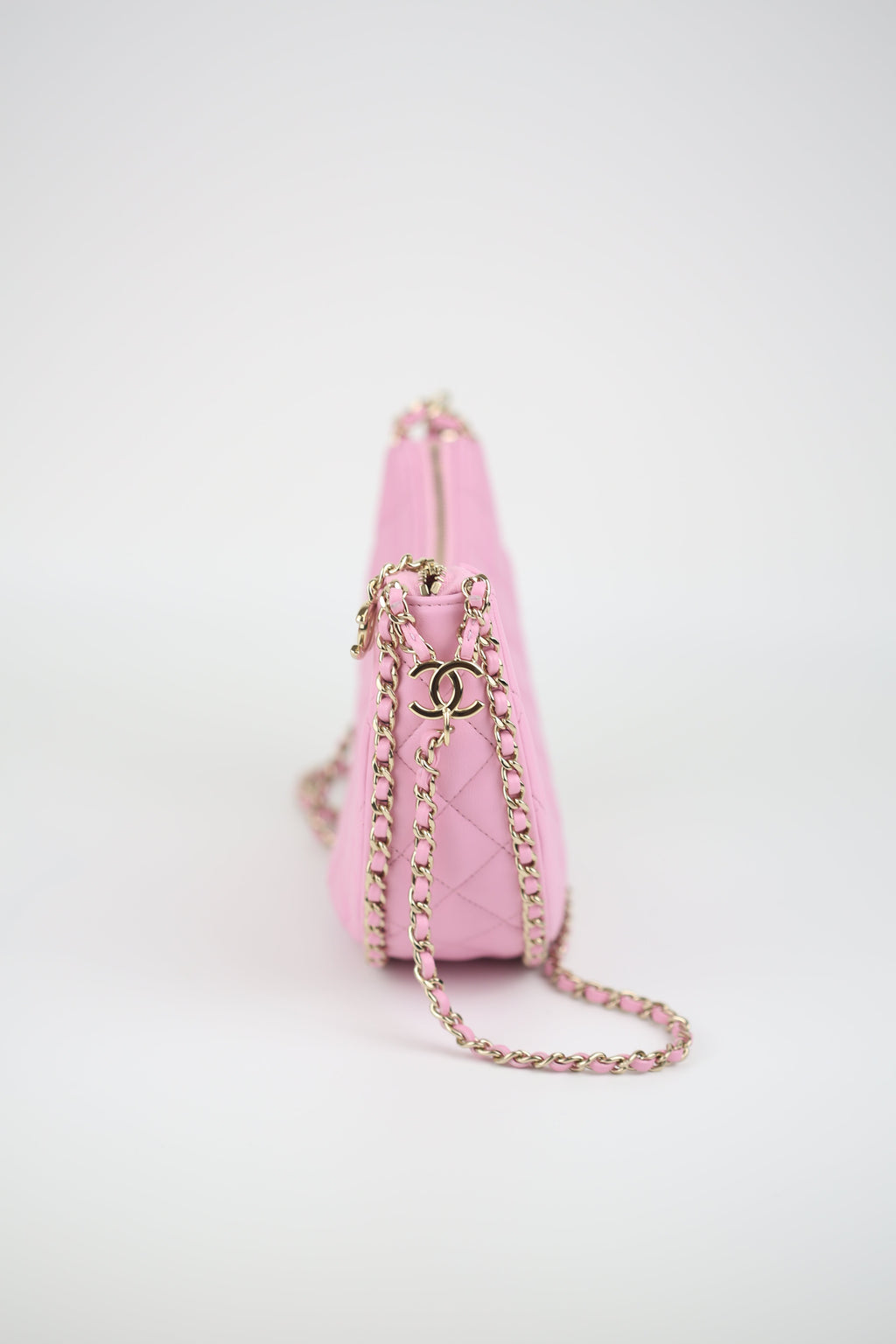 CHANEL Lambskin Quilted Small Hobo Bag Light Pink