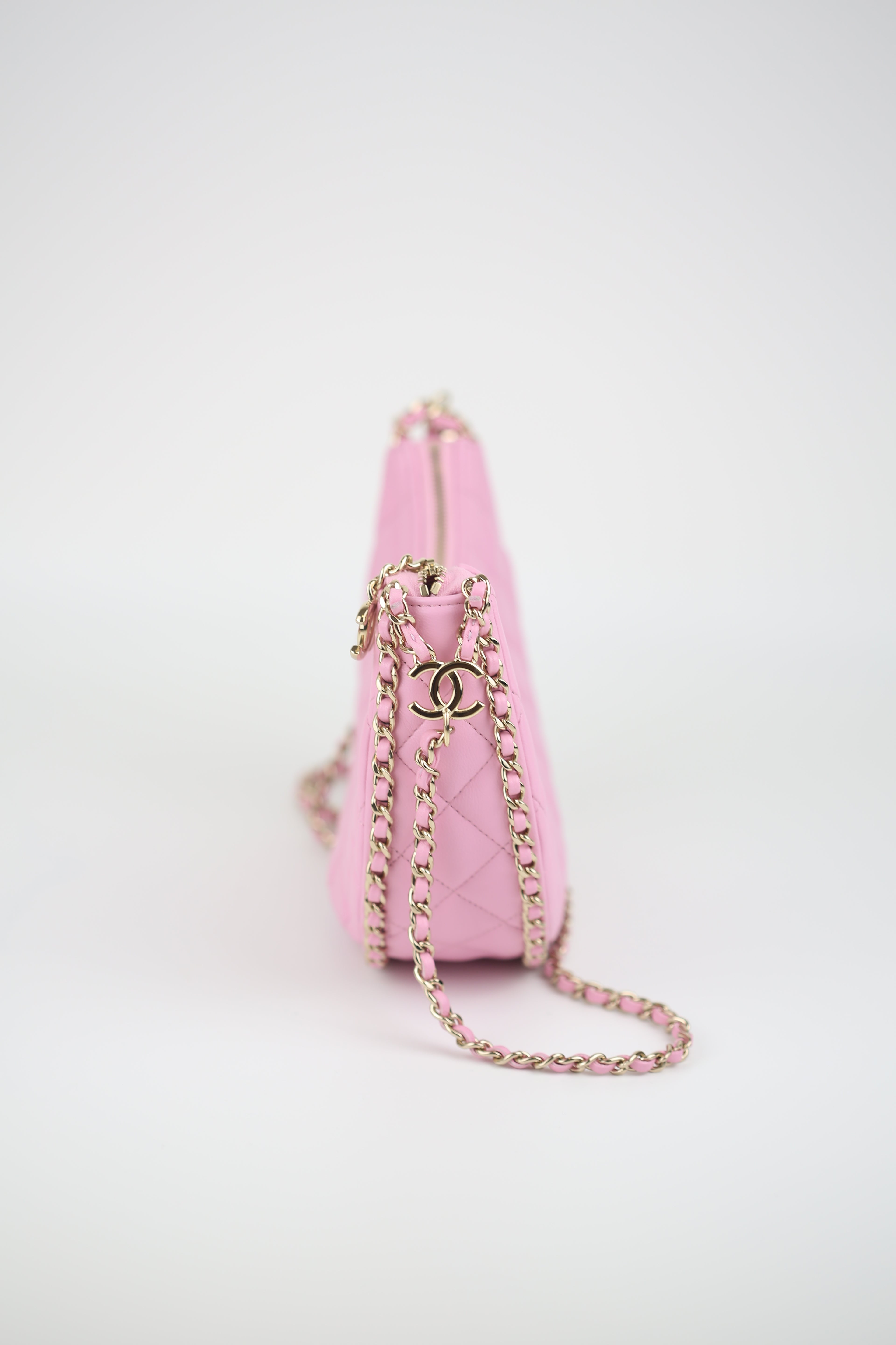 CHANEL Lambskin Quilted Small Hobo Bag Light Pink