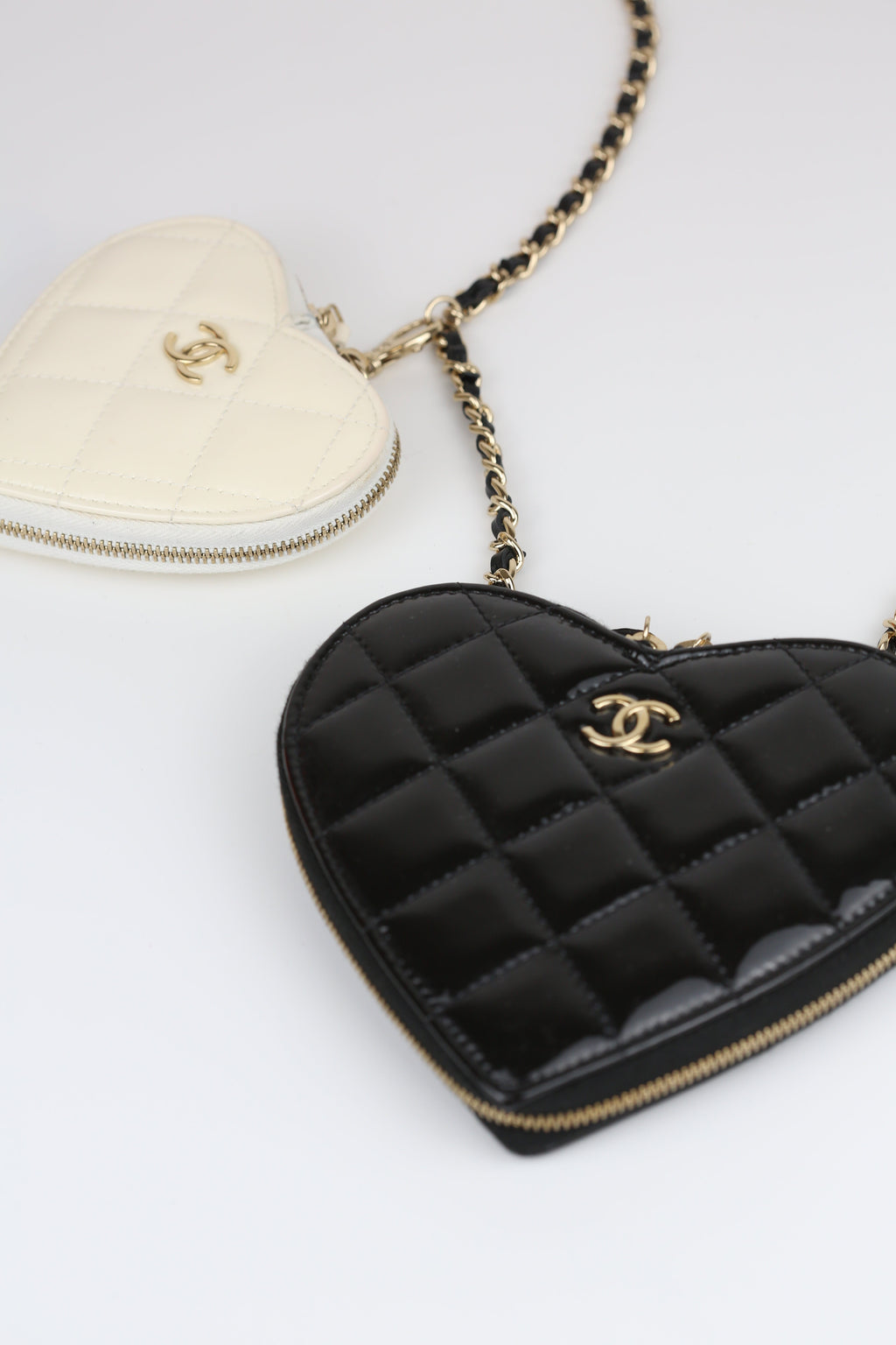 Chanel Heart mini bag Patent Black & Cream white
