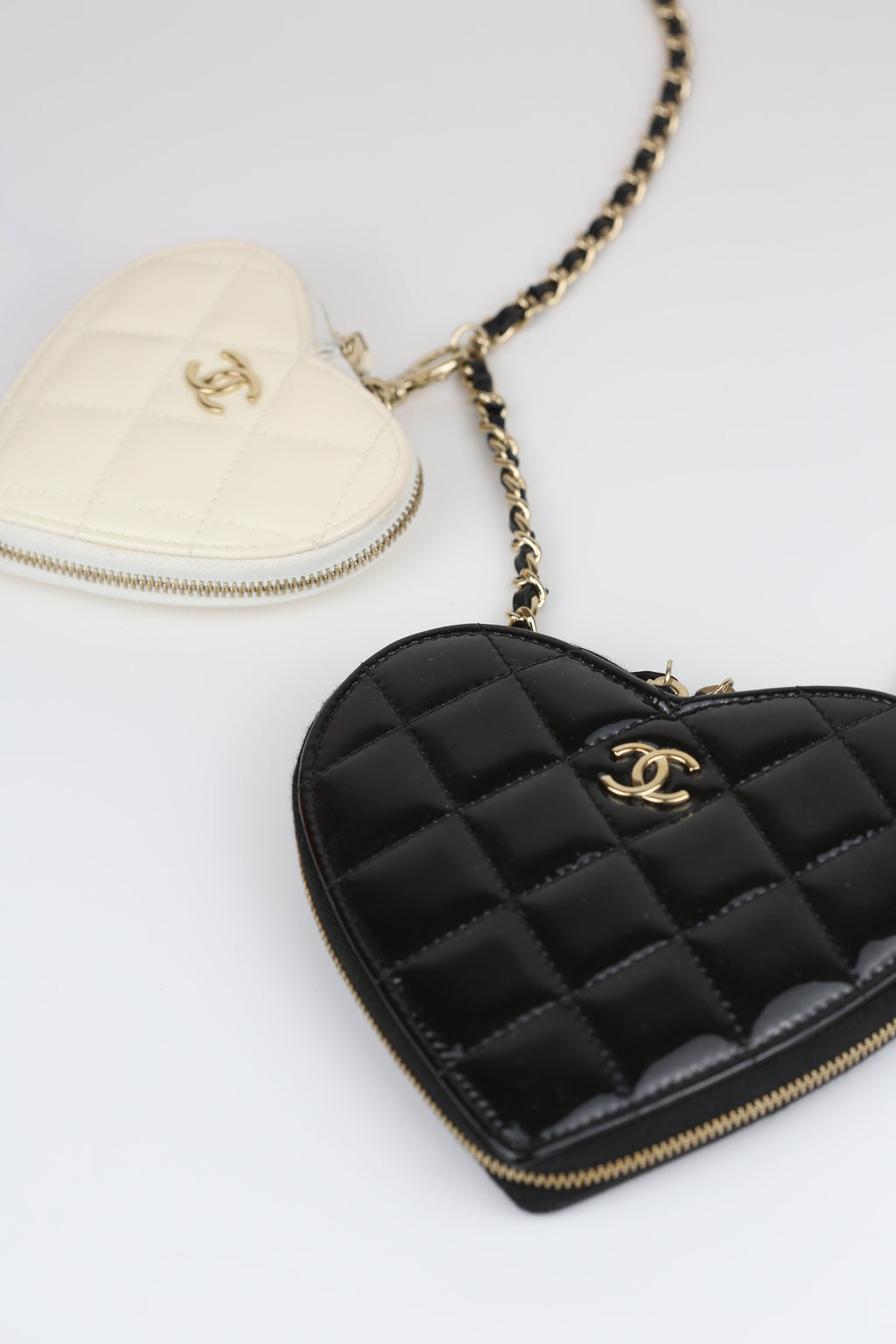 Chanel Heart mini bag Patent Black & Cream white