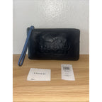 Coach Bag Vintage Midnight Navy Blue Wristlet Horse Carriage Leather Handbag NEW