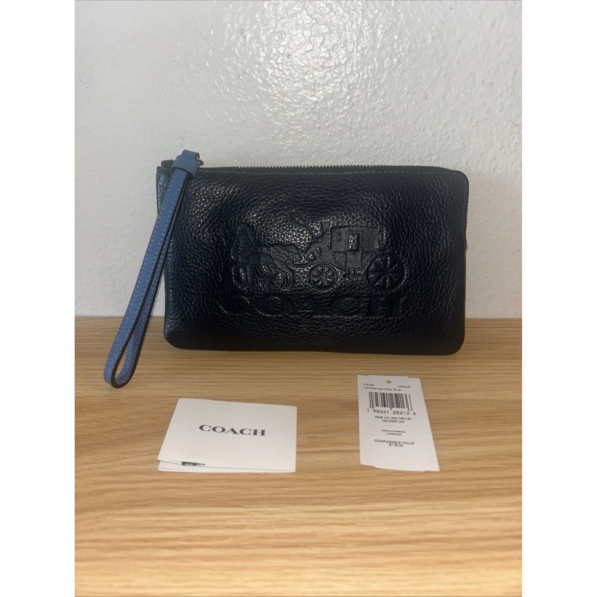 Coach Bag Vintage Midnight Navy Blue Wristlet Horse Carriage Leather Handbag NEW