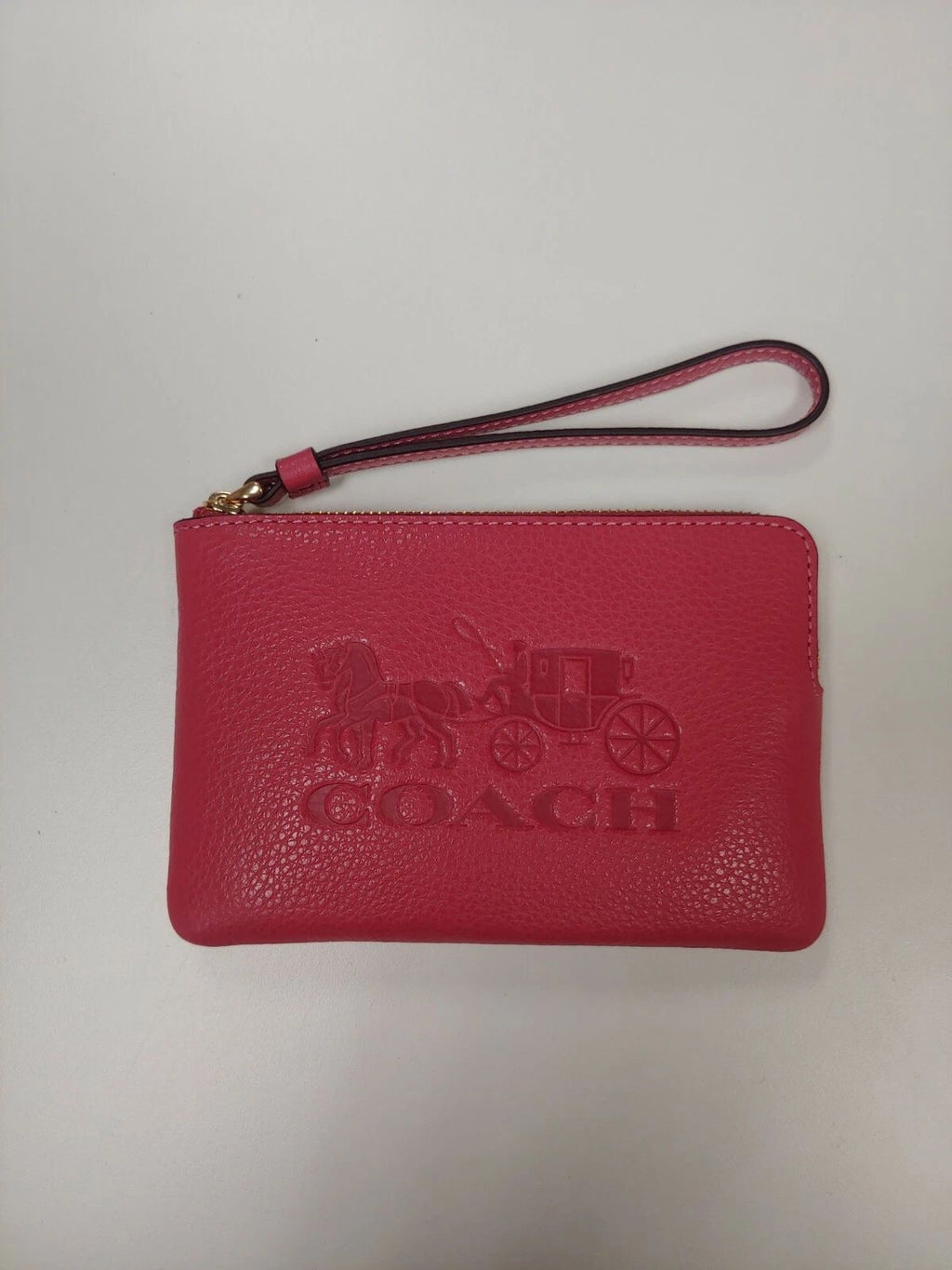 Coach Bag Poppy Vintage Mauve Red Zip Wristlet Horse Carriage Leather Handbag NEW