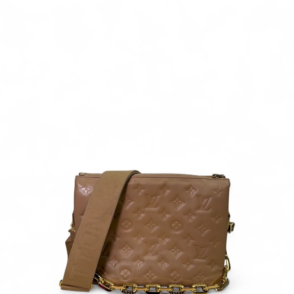 Louis Vuitton Lambskin Embossed Monogram Coussin Camel PM