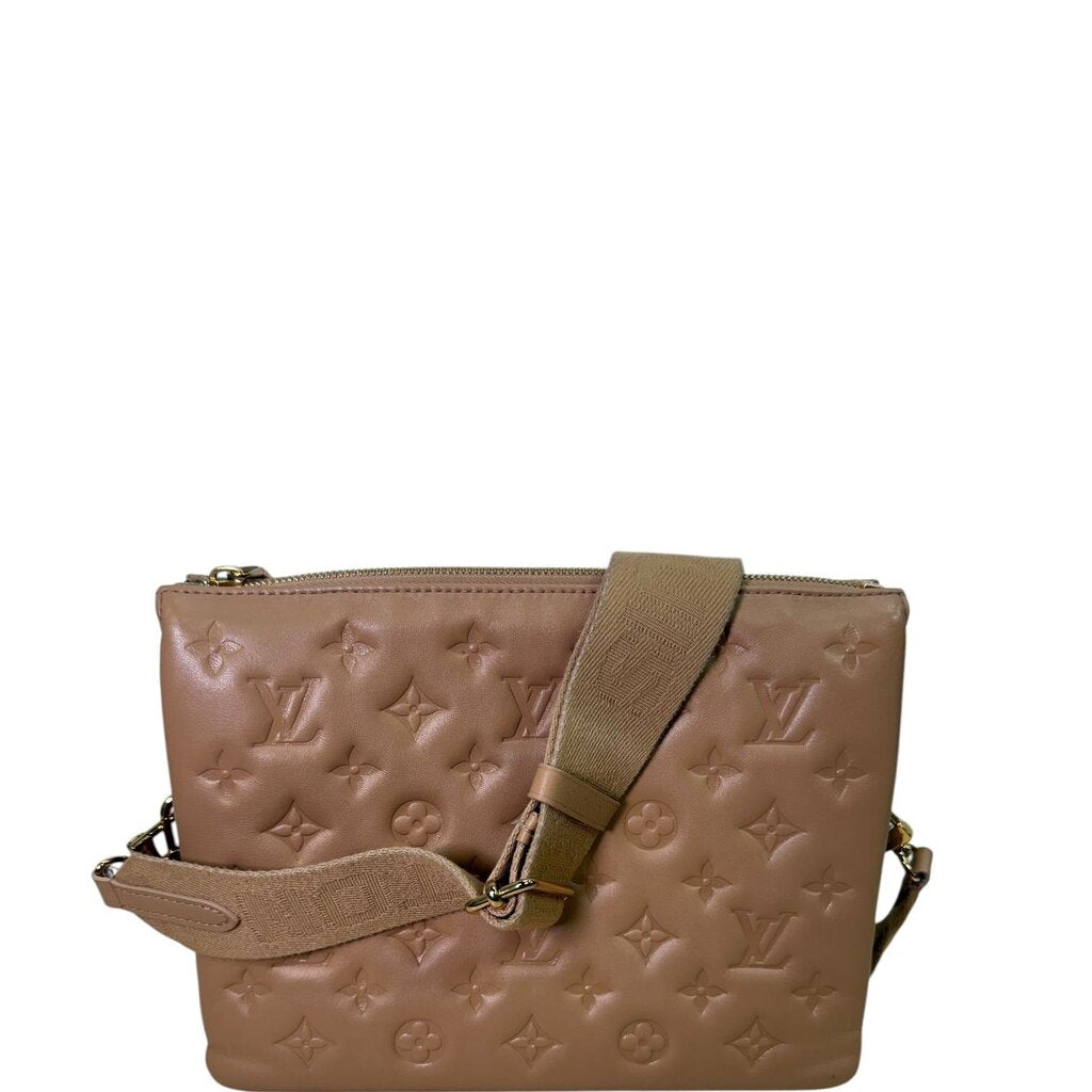 Louis Vuitton Lambskin Embossed Monogram Coussin Camel PM