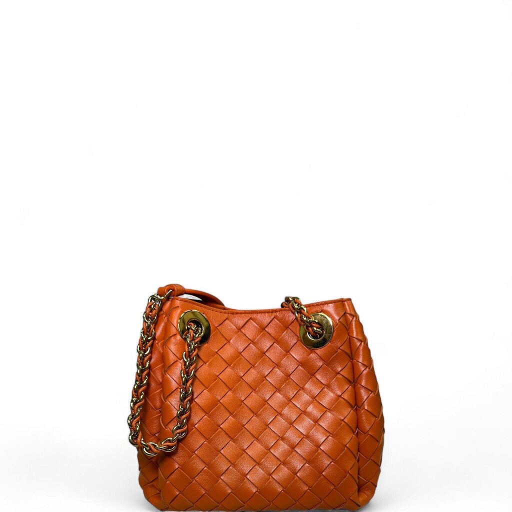 Bottega Veneta Parachute Woven Leather Chain Shoulder Bag Orange Small