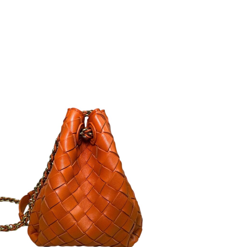Bottega Veneta Parachute Woven Leather Chain Shoulder Bag Orange Small