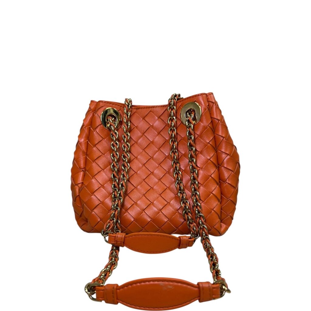 Bottega Veneta Parachute Woven Leather Chain Shoulder Bag Orange Small