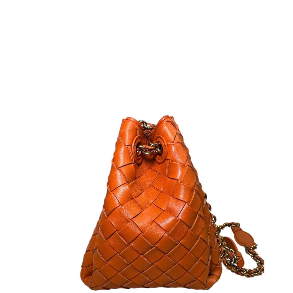 Bottega Veneta Parachute Woven Leather Chain Shoulder Bag Orange Small