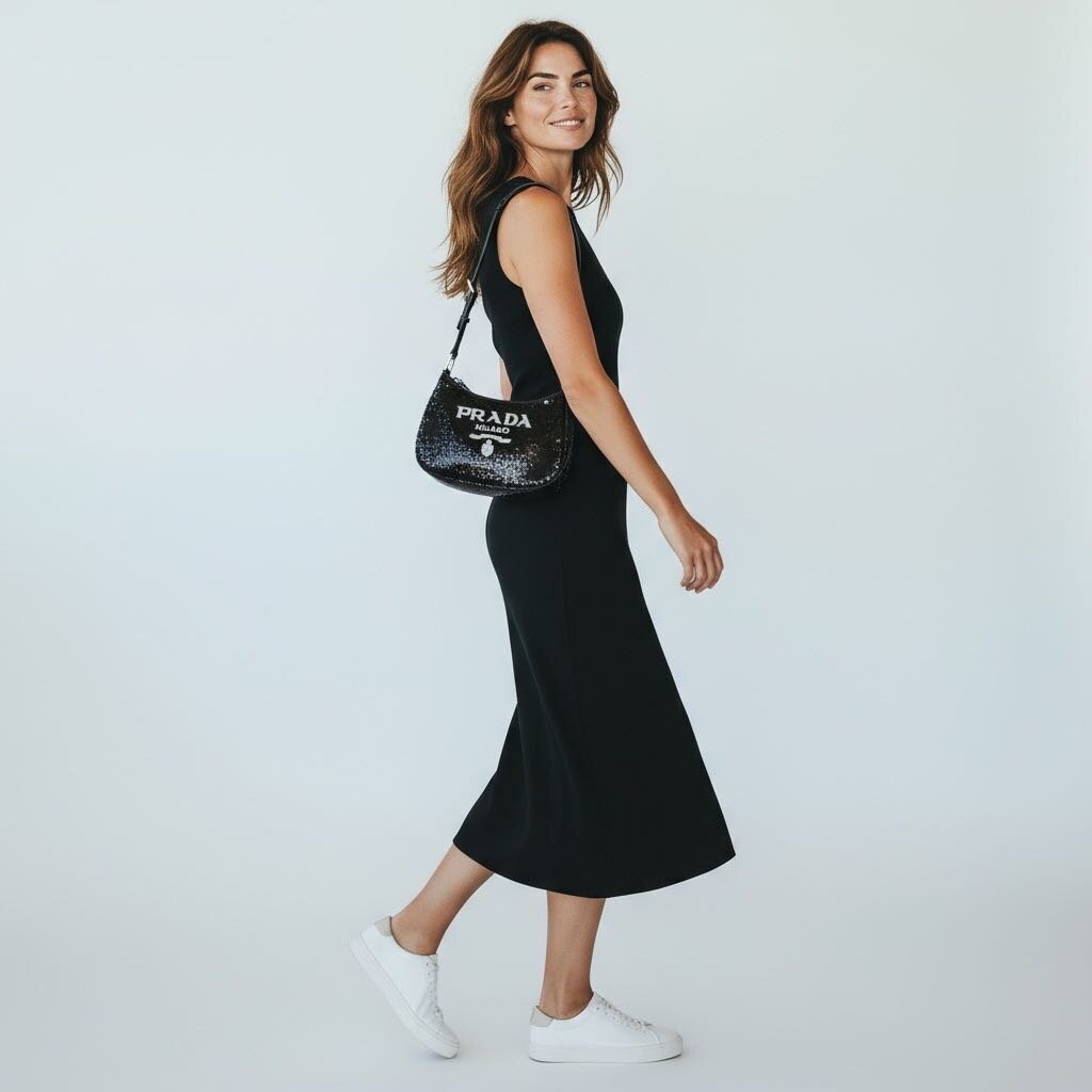 Prada Cleo Sequin Shoulder Bag Black Small