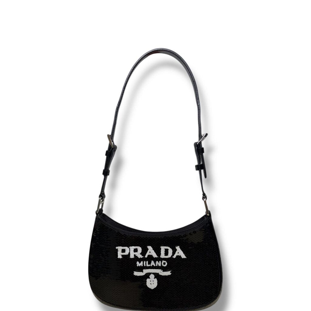 Prada Cleo Sequin Shoulder Bag Black Small