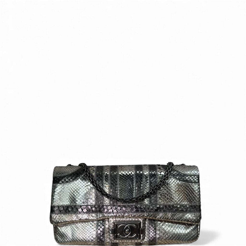 Chanel Paris Bombay Python CC Single Flap Chain Shoulder Bag Metallic