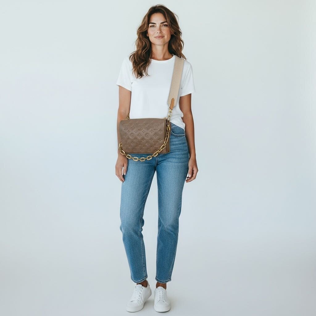 Louis Vuitton Coussin Monogram Embossed Crossbody Bag Taupe PM