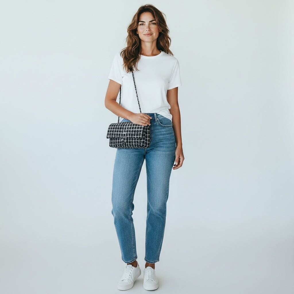 Chanel Tweed Classic Double Flap Bag Silver Hardware Black and White Medium