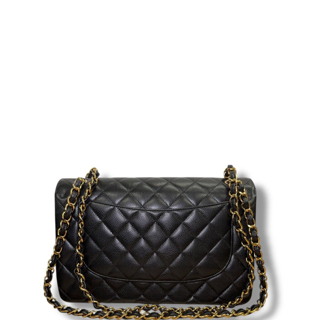 Chanel Caviar Double Flap Shoulder Bag Black Jumbo
