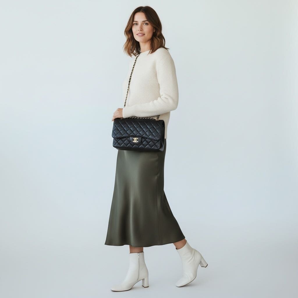 Chanel Caviar Double Flap Shoulder Bag Black Jumbo