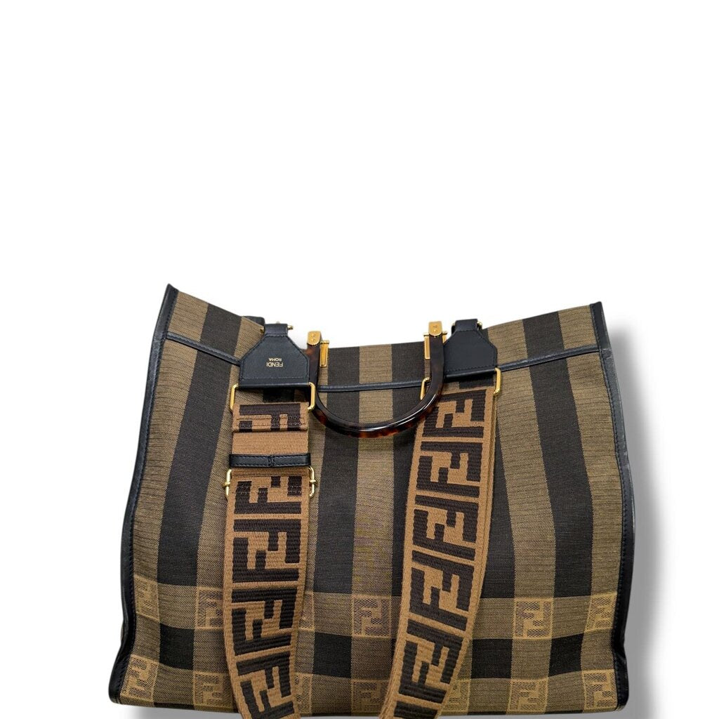 Fendi FF Sunshine Pequin Bucket Tote Bag Brown Large
