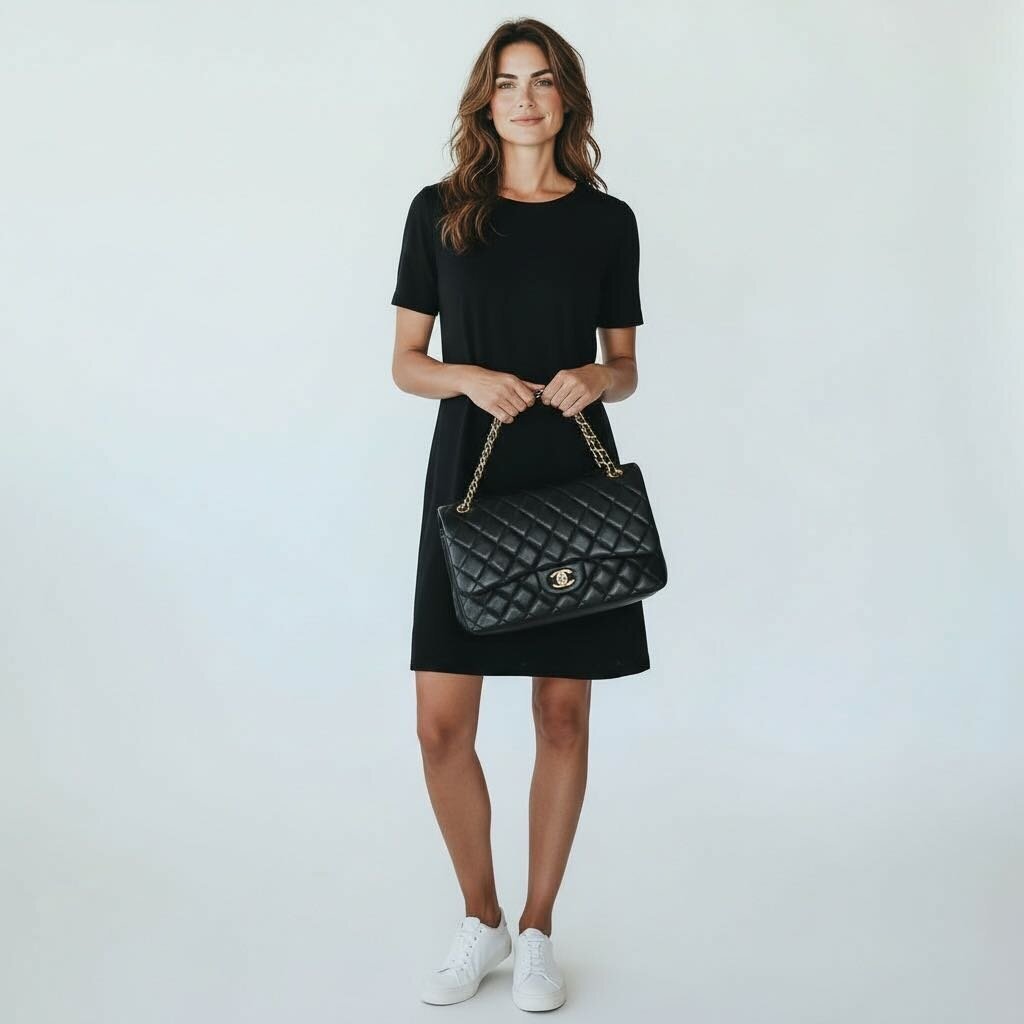 Chanel Double Flap Lambskin Shoulder Bag Black Jumbo