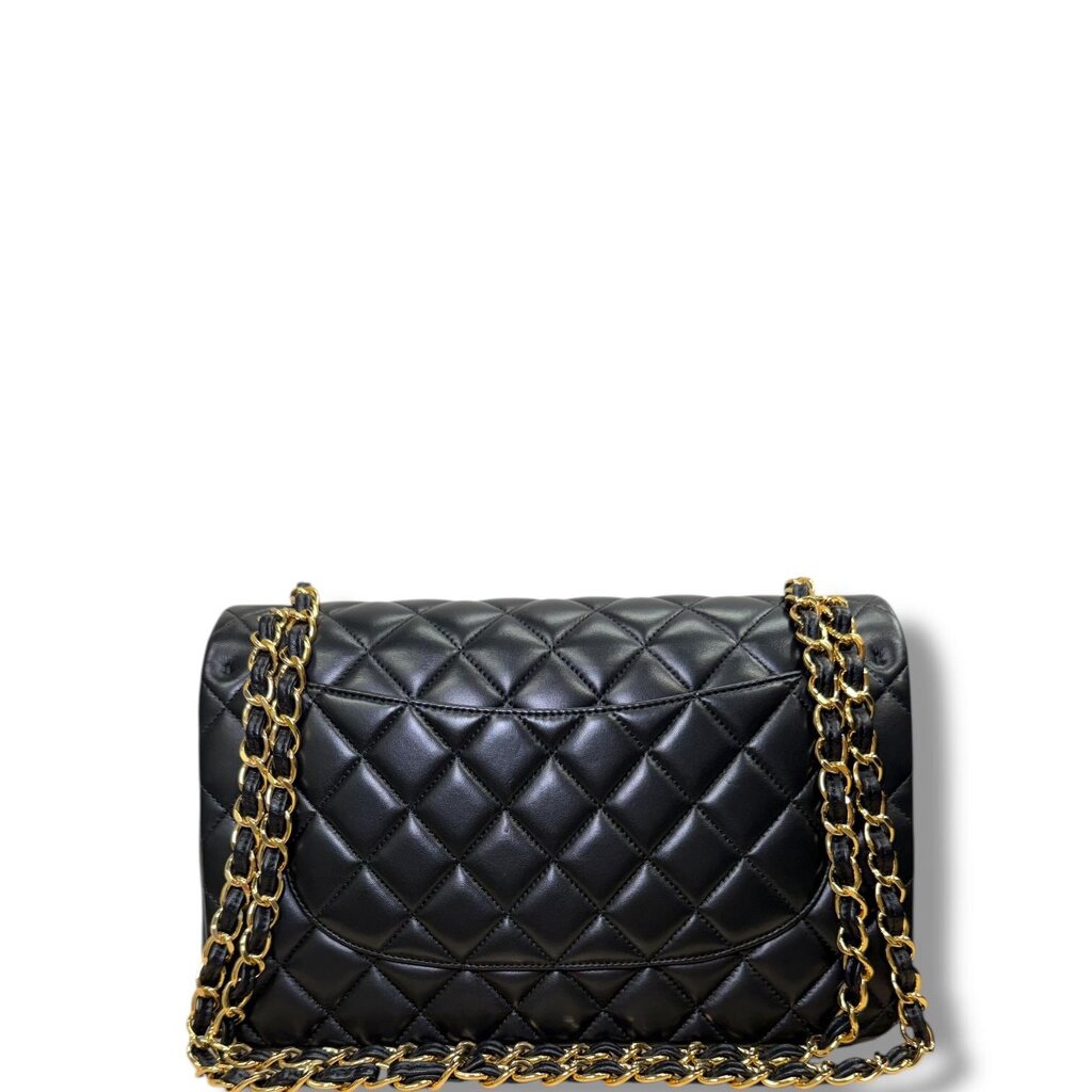 Chanel Double Flap Lambskin Shoulder Bag Black Jumbo