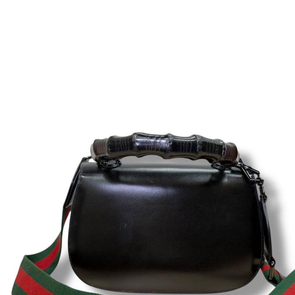 Gucci Boarded Dyana Lux Calfskin Web Bamboo 1947 Top Handle Bag Black Medium