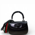 Gucci Boarded Dyana Lux Calfskin Web Bamboo 1947 Top Handle Bag Black Medium