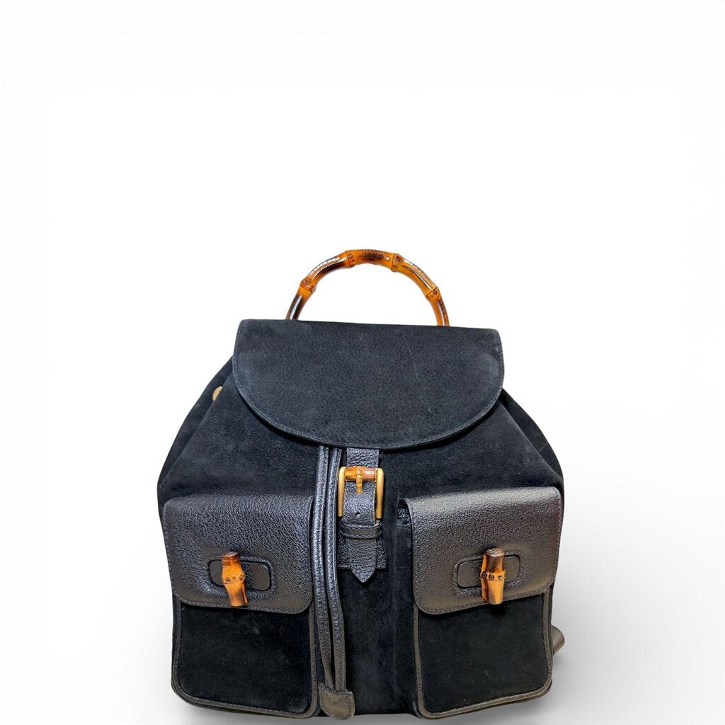 Gucci Suede Bamboo Backpack Black