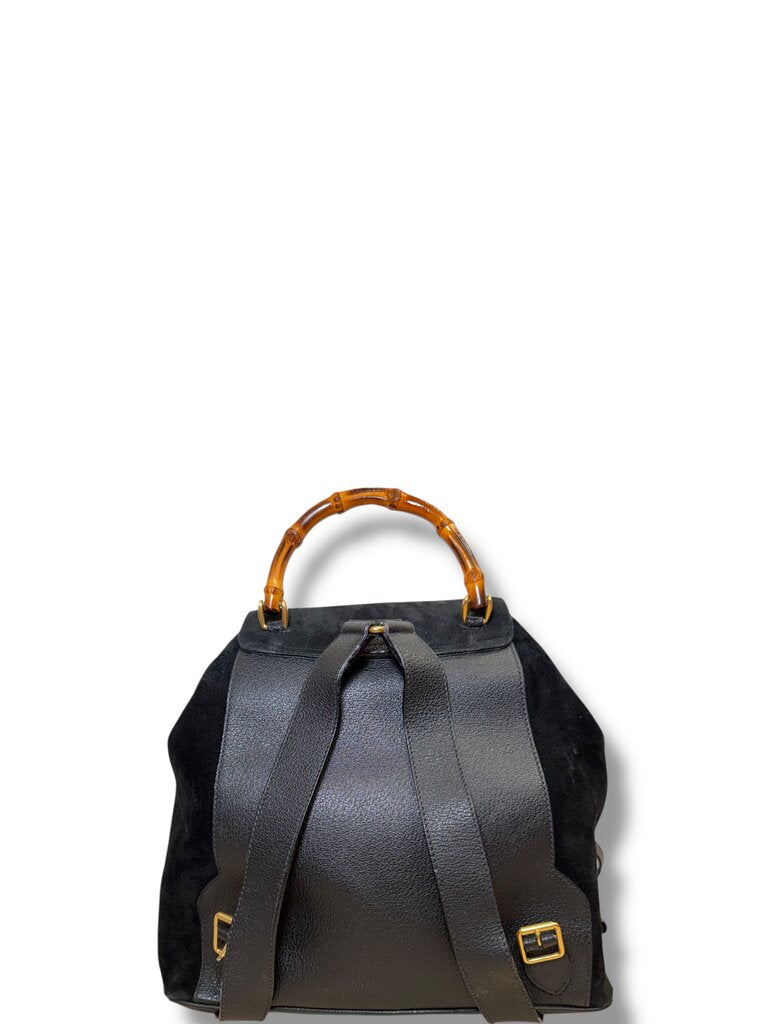 Gucci Suede Bamboo Backpack Black