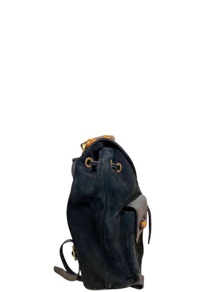 Gucci Suede Bamboo Backpack Black